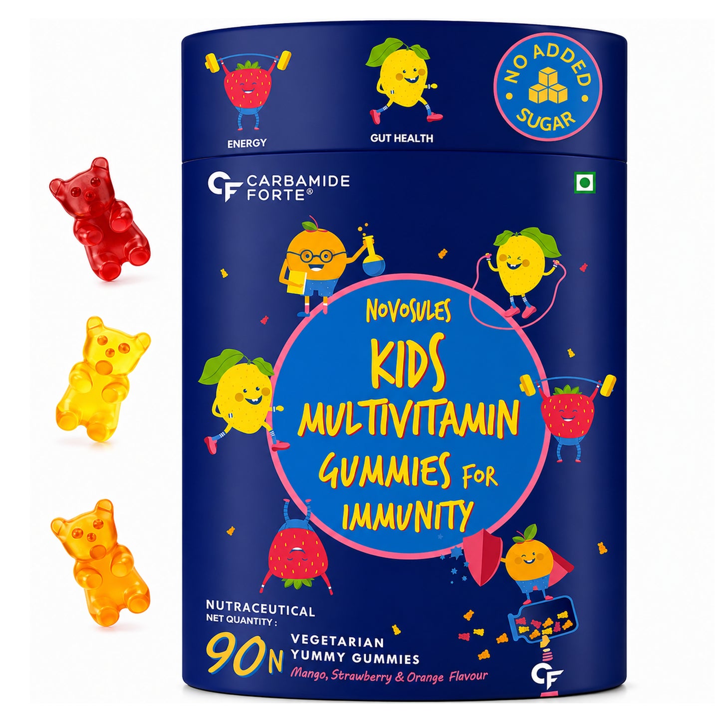 Kids Multivitamin Gummies for Immunity | 13 Vitamins, 3 Minerals, Prebiotic & Botanical Blend | No Added Sugar | Vegetarian | Mango, Strawberry & Orange Flavors | 90 Gummies