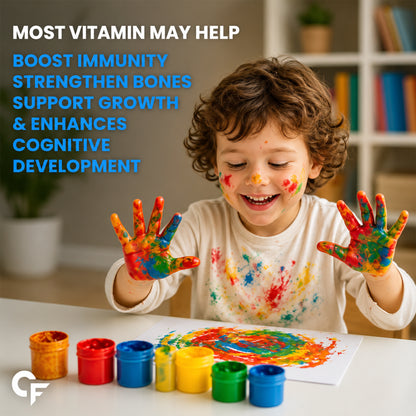 Kids Multivitamin Gummies for Immunity | 13 Vitamins, 3 Minerals, Prebiotic & Botanical Blend | No Added Sugar | Vegetarian | Mango, Strawberry & Orange Flavors | 90 Gummies