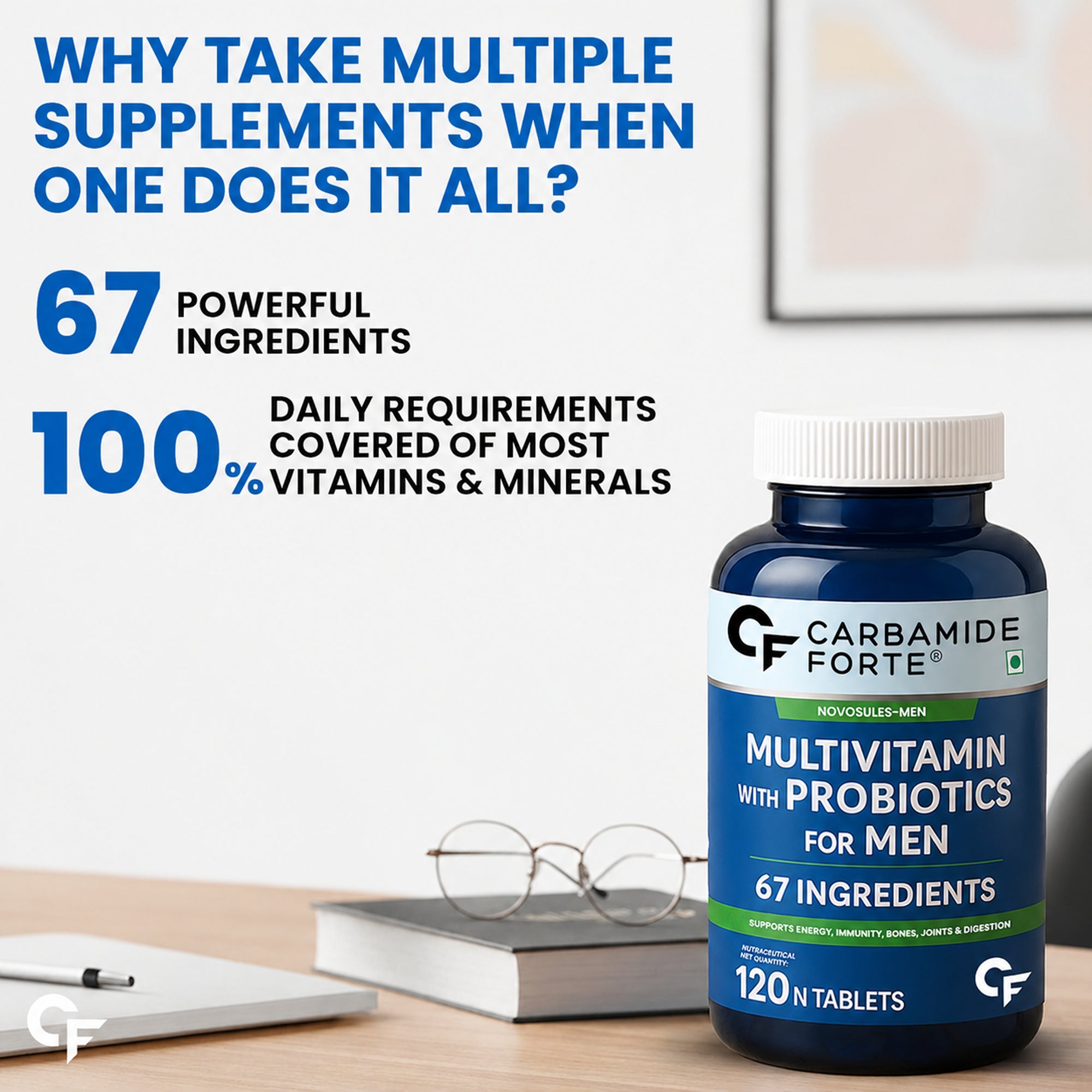 Men's Multivitamin 120 Tablets | 67 Ingredients, 13 Functional Blends, Vitamins, Minerals, Probiotics & Antioxidants | Daily Men's Wellness Supplement | 4 Month Supply