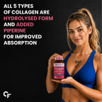 Hydrolyzed Multi Collagen Complex 1800mg Tablets – 5 Types Collagen (I, II, III, V & X) with Piper Nigrum Extract | Skin, Hair, Nails & Joint Support | 90 Tablets