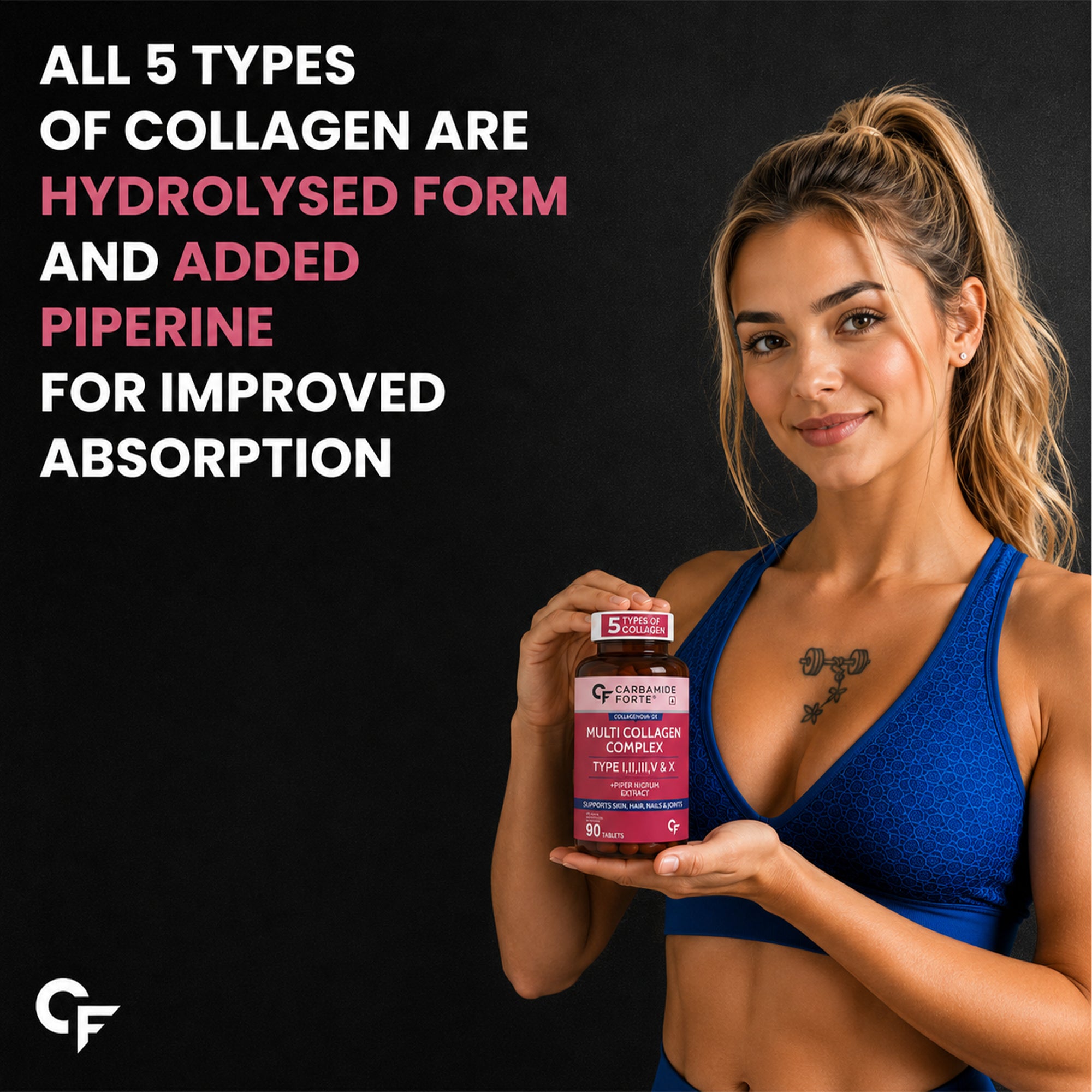 Hydrolyzed Multi Collagen Complex 1800mg Tablets – 5 Types Collagen (I, II, III, V & X) with Piper Nigrum Extract | Skin, Hair, Nails & Joint Support | 90 Tablets