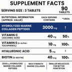 Marine Collagen 3000mg Tablets with Biotin, Hyaluronic Acid, Vitamin C & E | Hydrolyzed Type I Marine Collagen for Skin, Hair & Nails | 90 Tablets