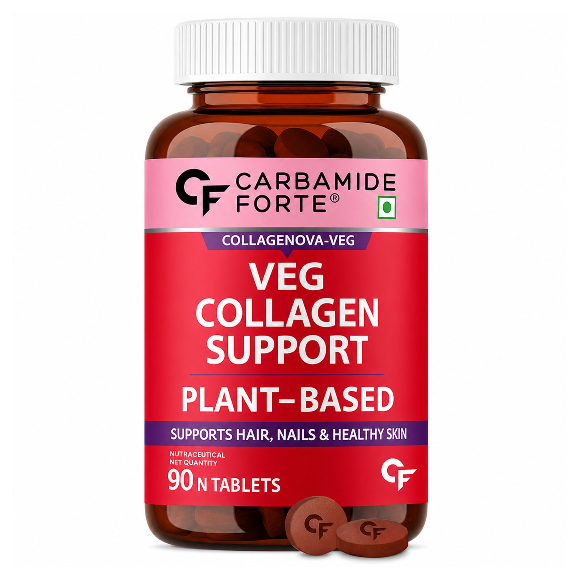 Plant-Based Veg Collagen Support Tablets | Hair, Skin & Nails Formula with Biotin, Vitamin C, Zinc, Amino Acids & Botanical Extracts | Vegan Beauty Supplement | 90 Tablets