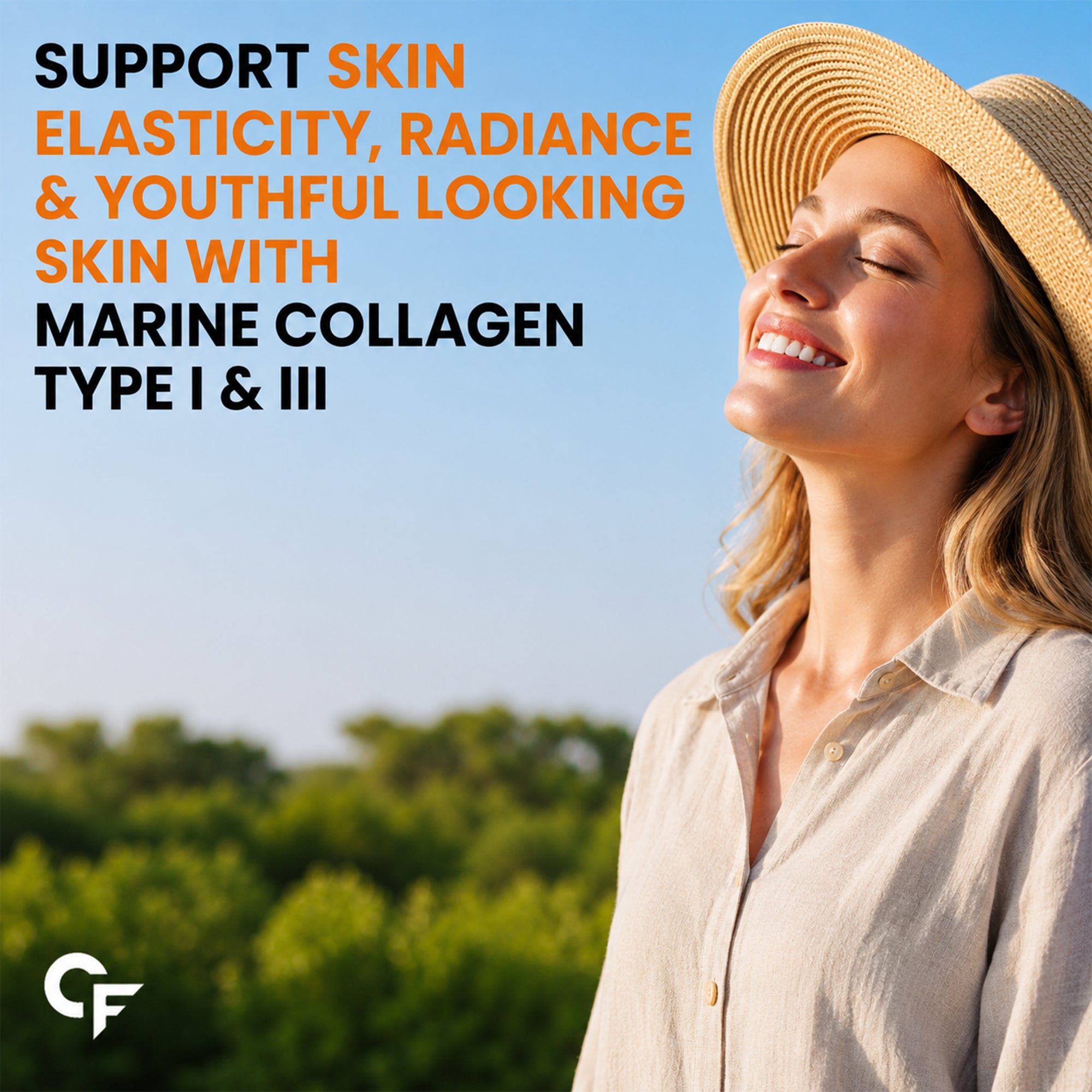 Marine Collagen Peptides Powder 200g | Type I & III Fish Collagen with Hyaluronic Acid, Biotin, Vitamin C & E | Citrus Burst Orange | 20 Servings