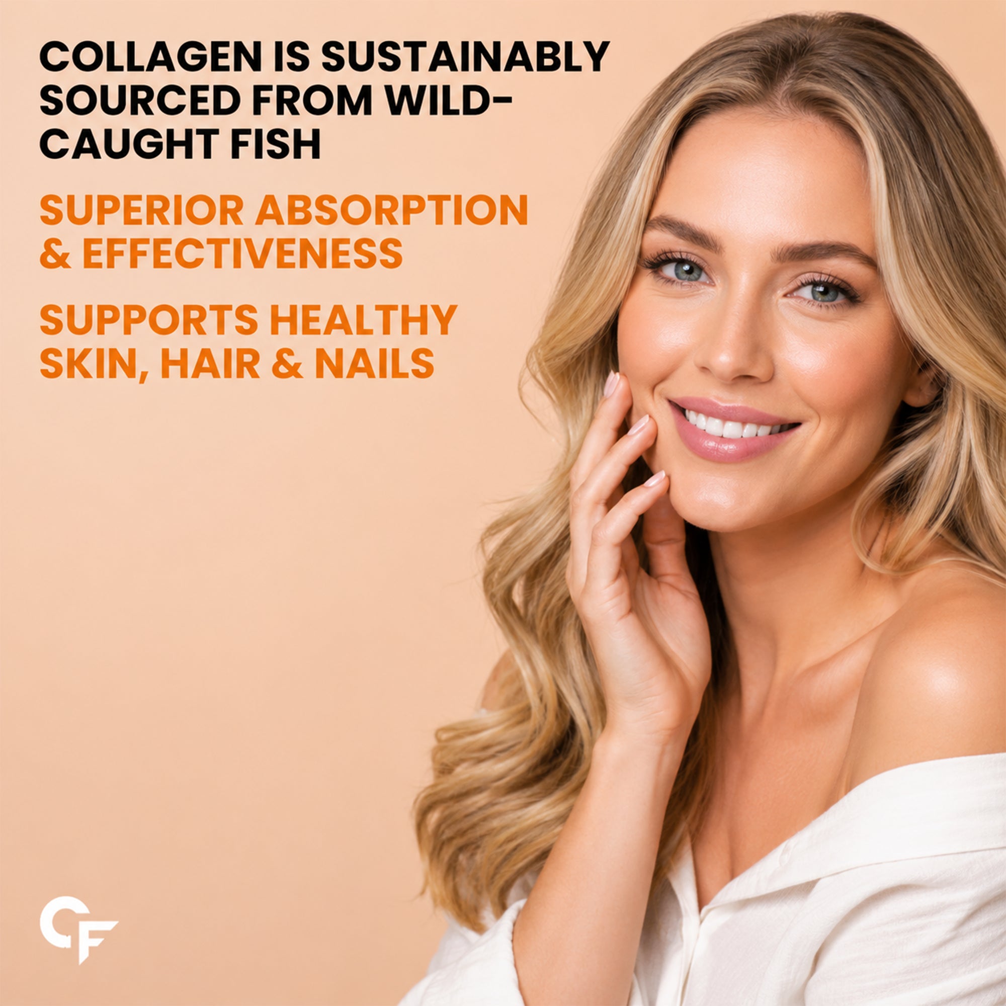 Marine Collagen Peptides Powder 200g | Type I & III Fish Collagen with Hyaluronic Acid, Biotin, Vitamin C & E | Citrus Burst Orange | 20 Servings