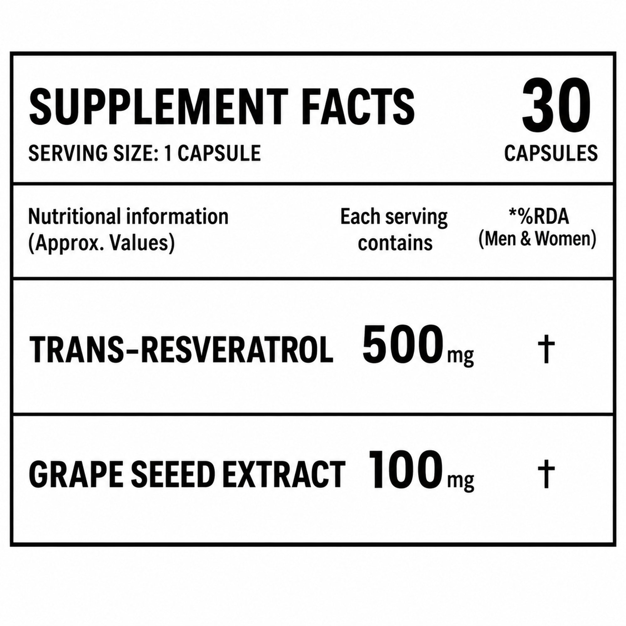 Trans Resveratrol 500mg with Grape Seed Extract 100mg | High Potency Antioxidant Supplement for Heart Health, Healthy Ageing & Immune Support | 30 Capsules