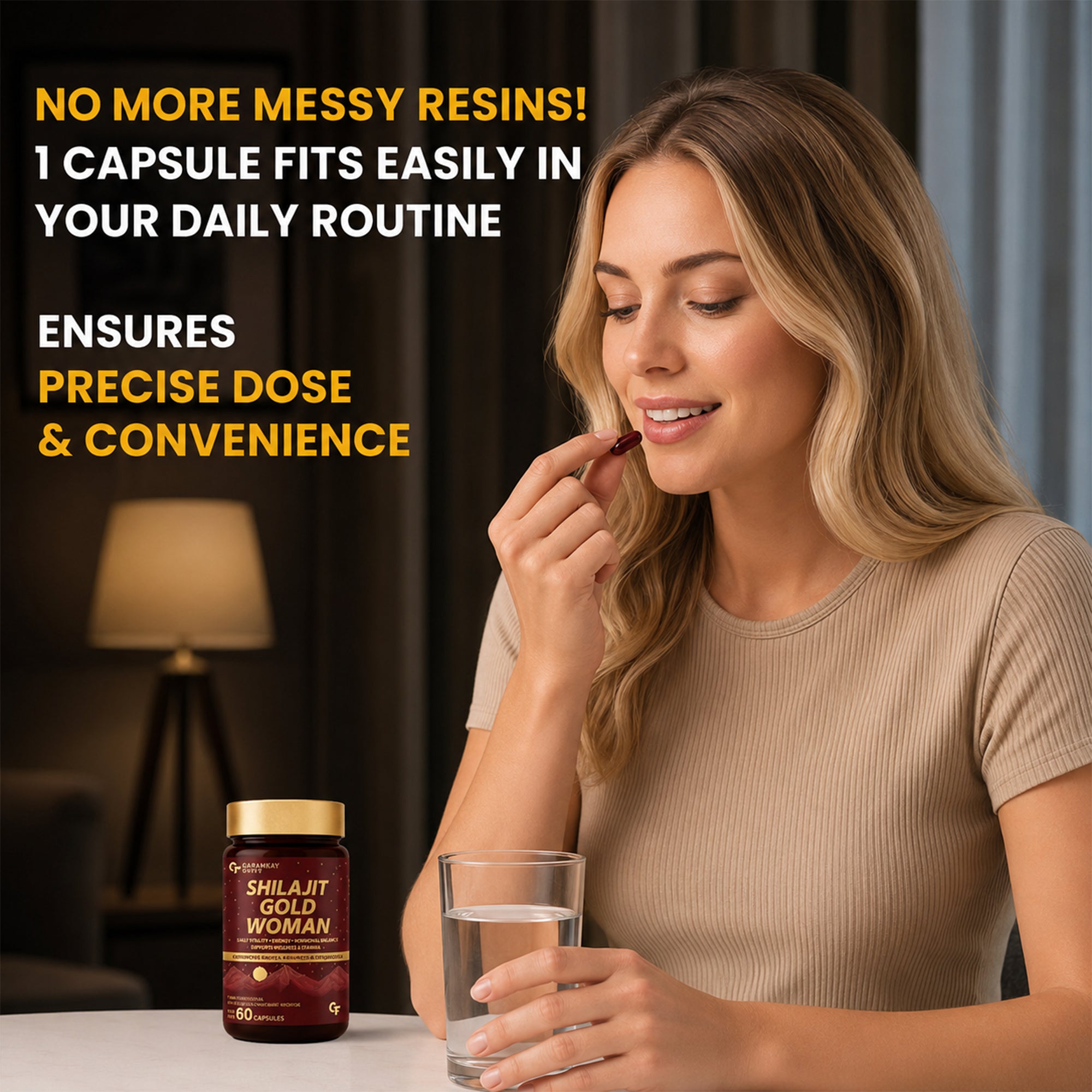 Shilajit Gold Women Capsules 60 Veg Capsules | 250mg Himalayan Shilajit with Ashwagandha, Triphala, Gokshura, Aloe Vera & Saffron | Ayurvedic Herbal Supplement for Women's Daily Wellness