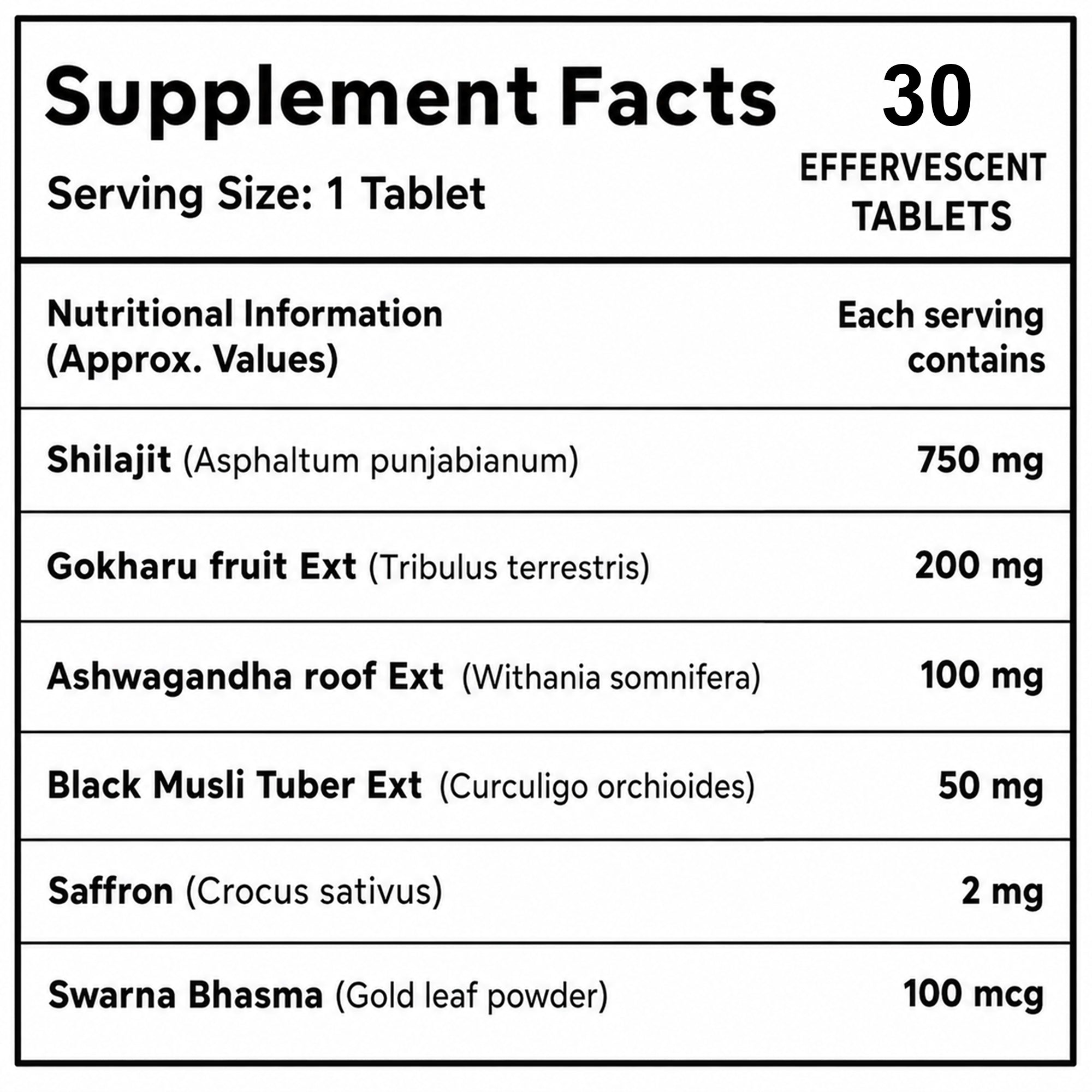 Himalayan Shilajit Effervescent Tablets 750mg with Ashwagandha, Gokshura, Black Musli & Saffron | Energy & Stamina Support | No Added Sugar | Masala Cola Flavor | 30 Tablets