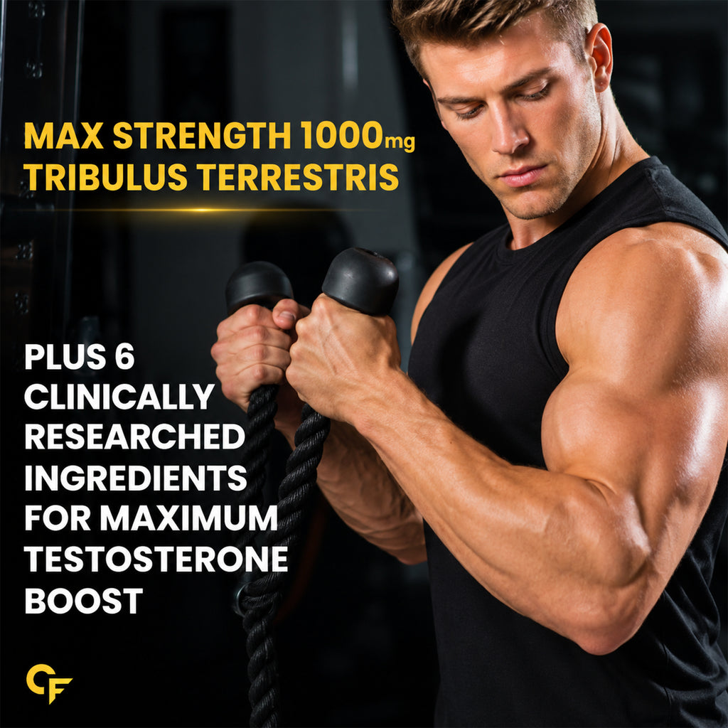 Testosterone Booster for Men with Tribulus Terrestris 1000mg & Ashwagandha | Energy, Stamina & Strength Support | Herbal Men's Performance Supplement | 60 Tablets