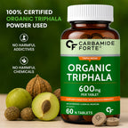 Organic Triphala Tablets 600mg - Certified Organic Ayurvedic Digestive & Gut Health Supplement with Amalaki, Haritaki & Bibhitaki | Supports Weight Management & Immunity | 60 Tablets