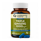 Triple Ginseng 1000mg with Ginkgo Biloba 120mg | Panax, American & Siberian Ginseng | Energy, Focus & Stamina Support | 60 Tablets