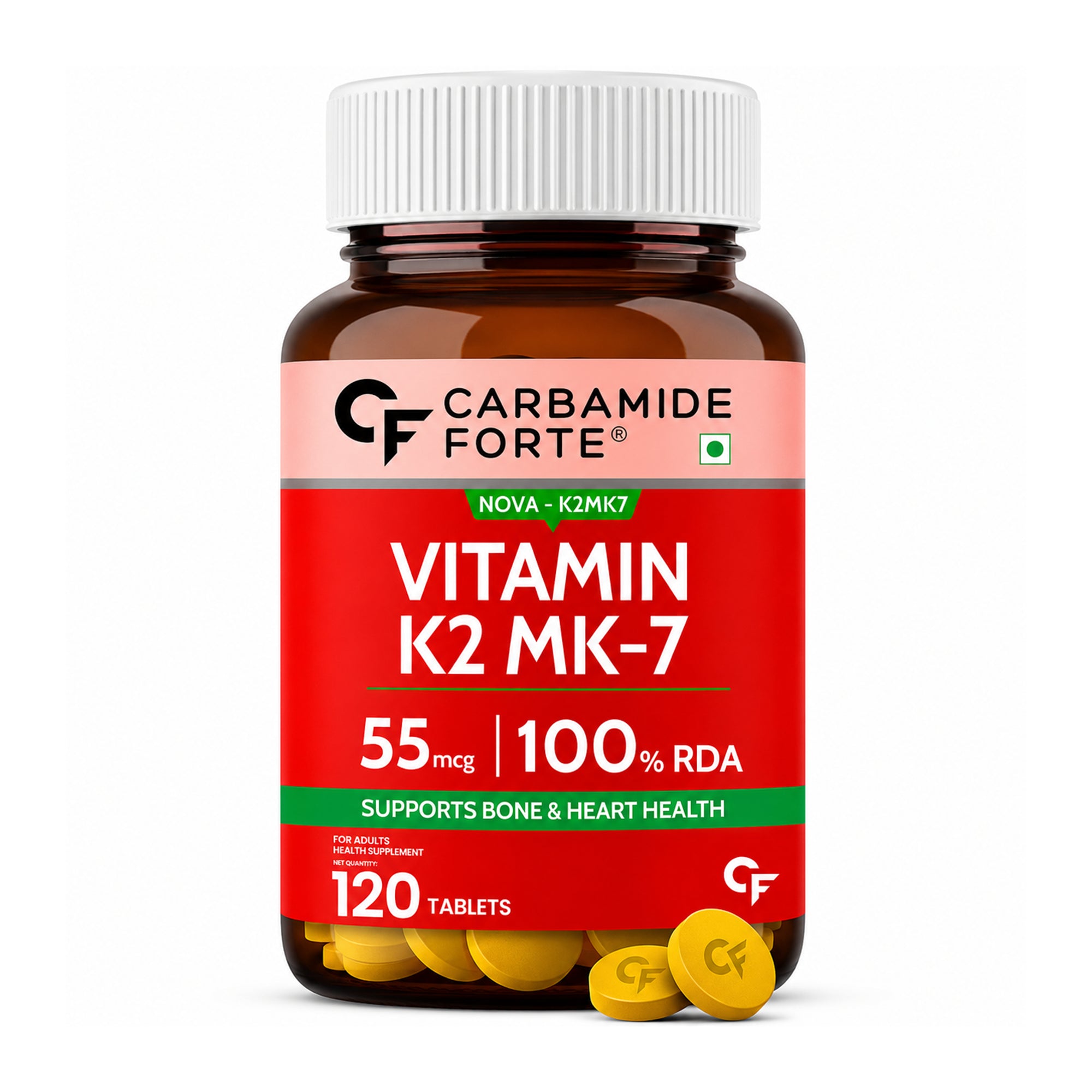 Vitamin K2 MK-7 55mcg Tablets | Nova-K2 MK7 | 120 Tablets | 100% RDA | High Absorption | Bone & Heart Health Support Supplement