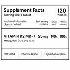 Vitamin K2 MK-7 55mcg Tablets | Nova-K2 MK7 | 120 Tablets | 100% RDA | High Absorption | Bone & Heart Health Support Supplement