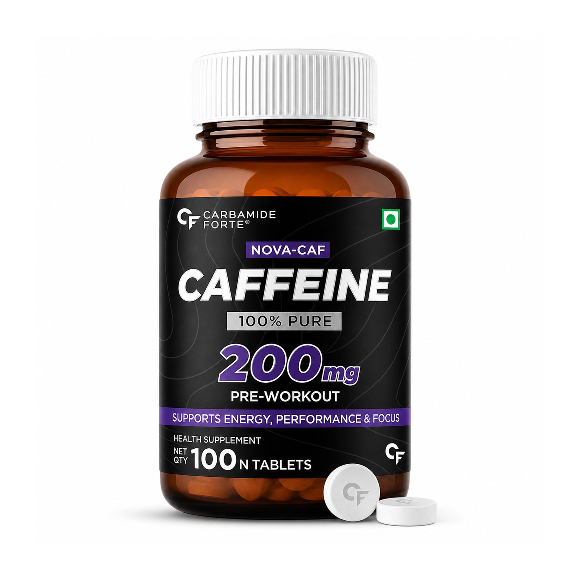 Caffeine Tablets 200mg (100 Tablets) | Caffeine Anhydrous Supplement for Energy, Focus & Alertness | Pre Workout Caffeine Pills for Men & Women