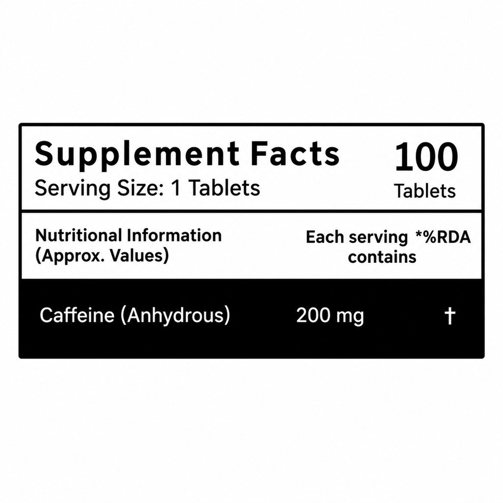 Caffeine Tablets 200mg (100 Tablets) | Caffeine Anhydrous Supplement for Energy, Focus & Alertness | Pre Workout Caffeine Pills for Men & Women
