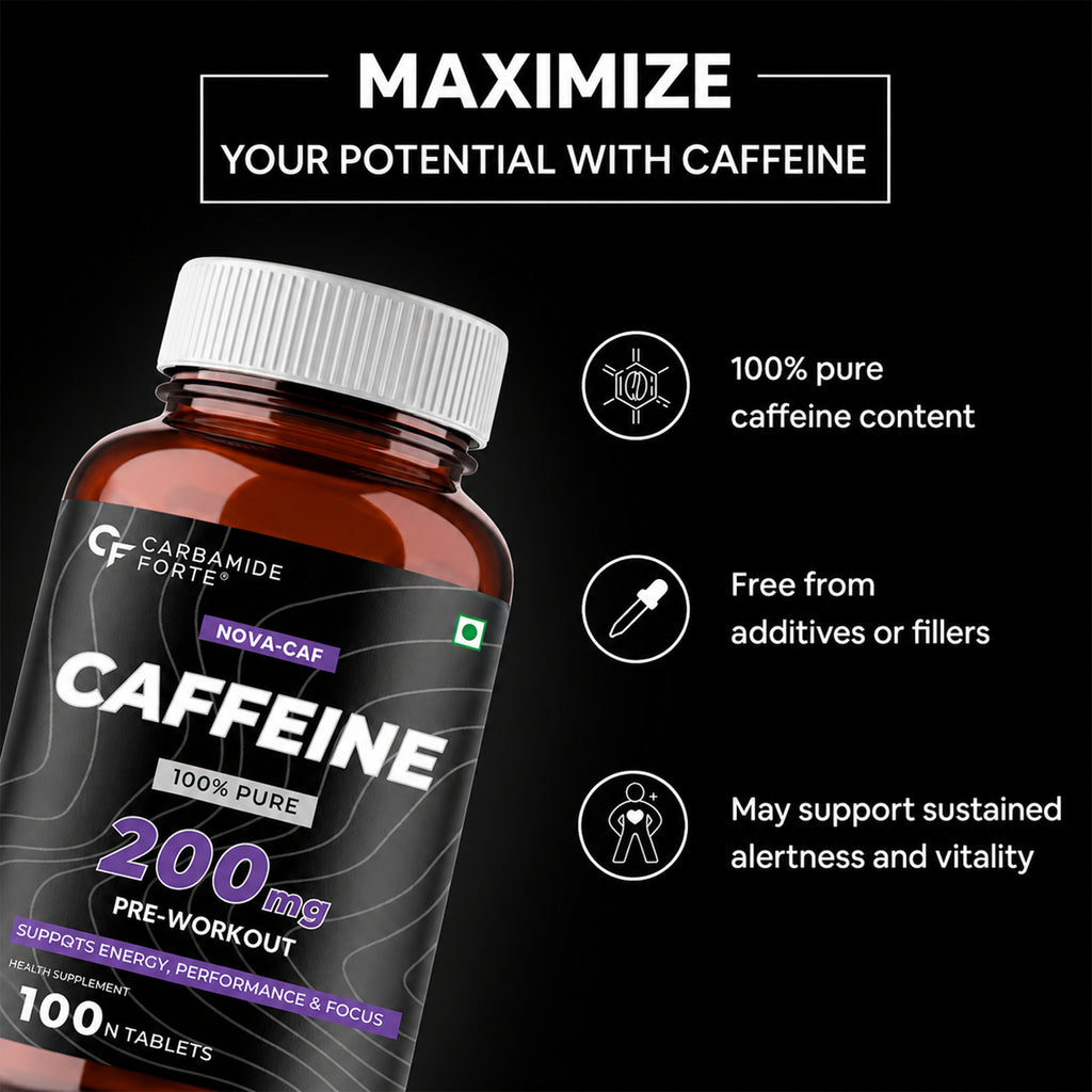 Caffeine Tablets 200mg (100 Tablets) | Caffeine Anhydrous Supplement for Energy, Focus & Alertness | Pre Workout Caffeine Pills for Men & Women