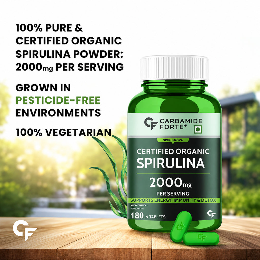 Certified Organic Spirulina Tablets 2000mg | 180 Tablets | Plant Protein, Phycocyanin, Chlorophyll & Beta Carotene | Energy, Immunity & Detox Support | Vegetarian Supplement