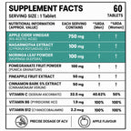 Apple Cider Vinegar Effervescent Tablets 750mg | ACV Tablets with Vitamin C, B6 & B12 | Moringa, Cinnamon, Pomegranate & Pineapple Extract | Apple Flavour | Weight Management Supplement | 60 Tablets
