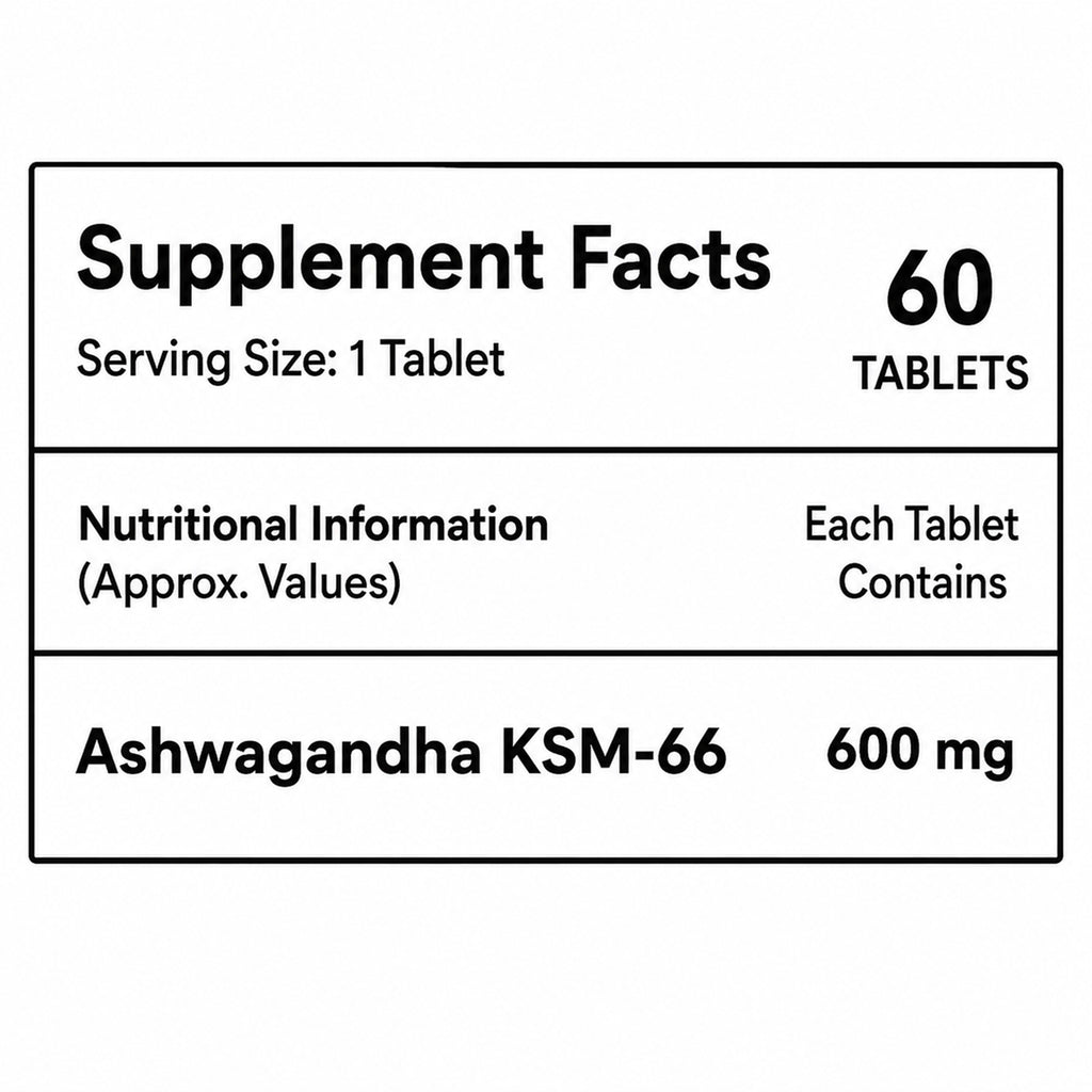 Ashwagandha KSM-66 600mg Tablets | 60 Tablets | Root Extract Supplement for Men & Women | Daily Wellness Support