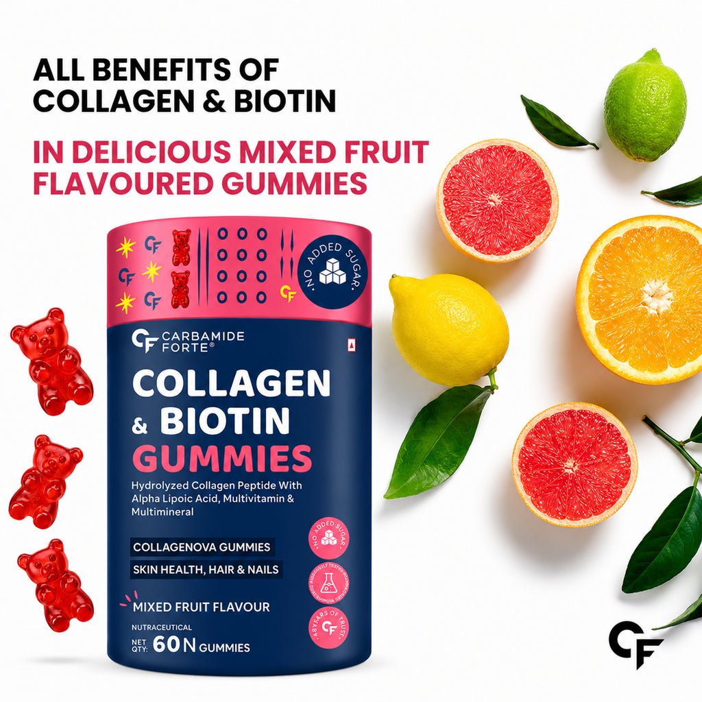 Collagen & Biotin Gummies for Hair Skin & Nails | Hydrolyzed Collagen Peptides, Hyaluronic Acid & Vitamin C | Mixed Fruit | 60 Gummies