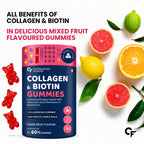 Collagen & Biotin Gummies for Hair Skin & Nails | Hydrolyzed Collagen Peptides, Hyaluronic Acid & Vitamin C | Mixed Fruit | 60 Gummies