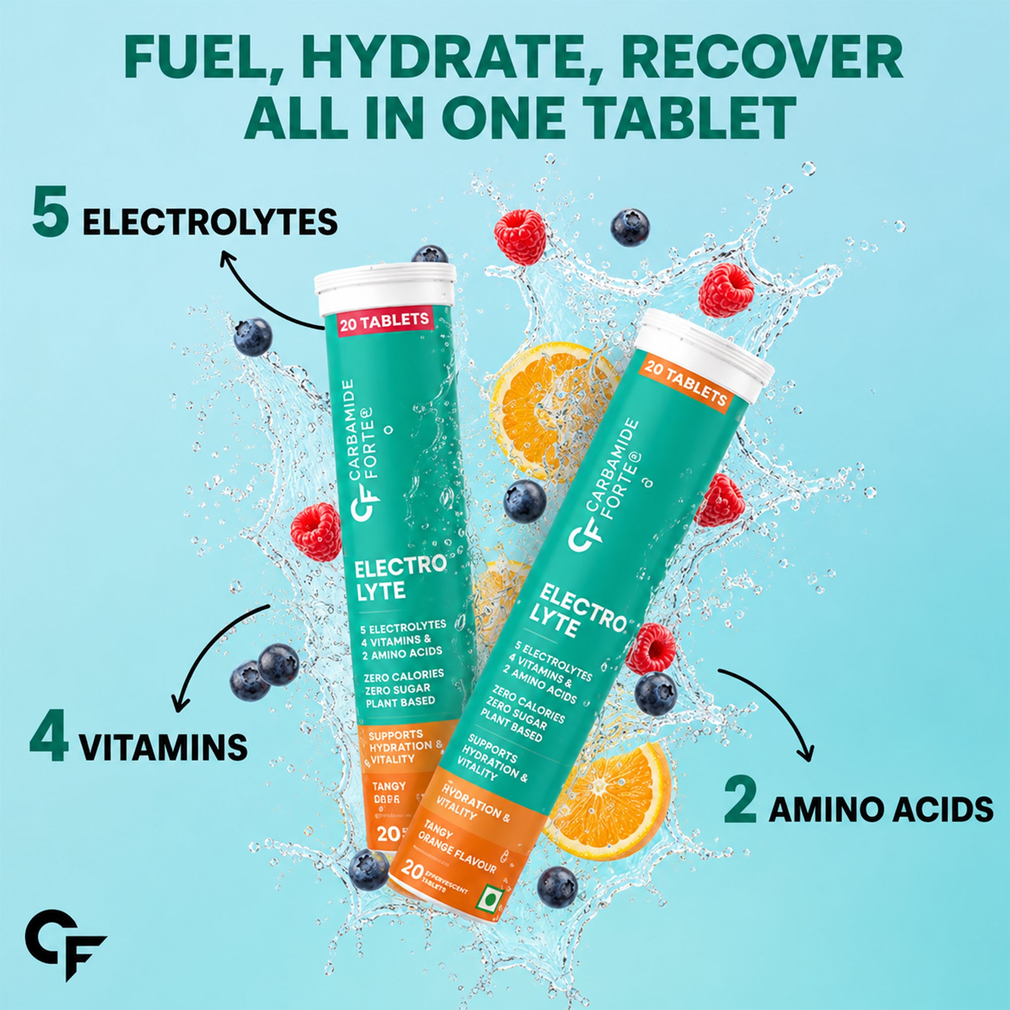 Electrolyte Effervescent Tablets with Sodium, Potassium, Magnesium, Calcium, Taurine & Vitamin C | Sugar Free Hydration Drink Tablets | Fast Dissolving Electrolyte Supplement | 40 Tablets