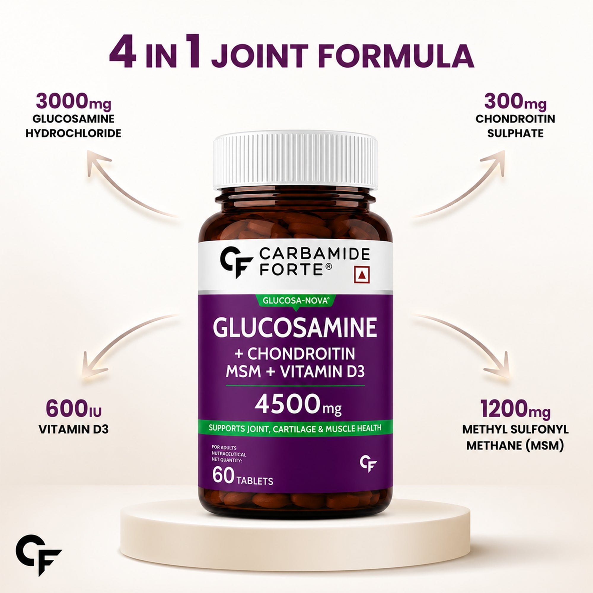 Glucosamine Joint Support Tablets 3000mg with MSM 1200mg, Chondroitin, Boswellia & Vitamin D3 | Joint, Cartilage, Bone & Mobility Support Supplement | 60 Tablets