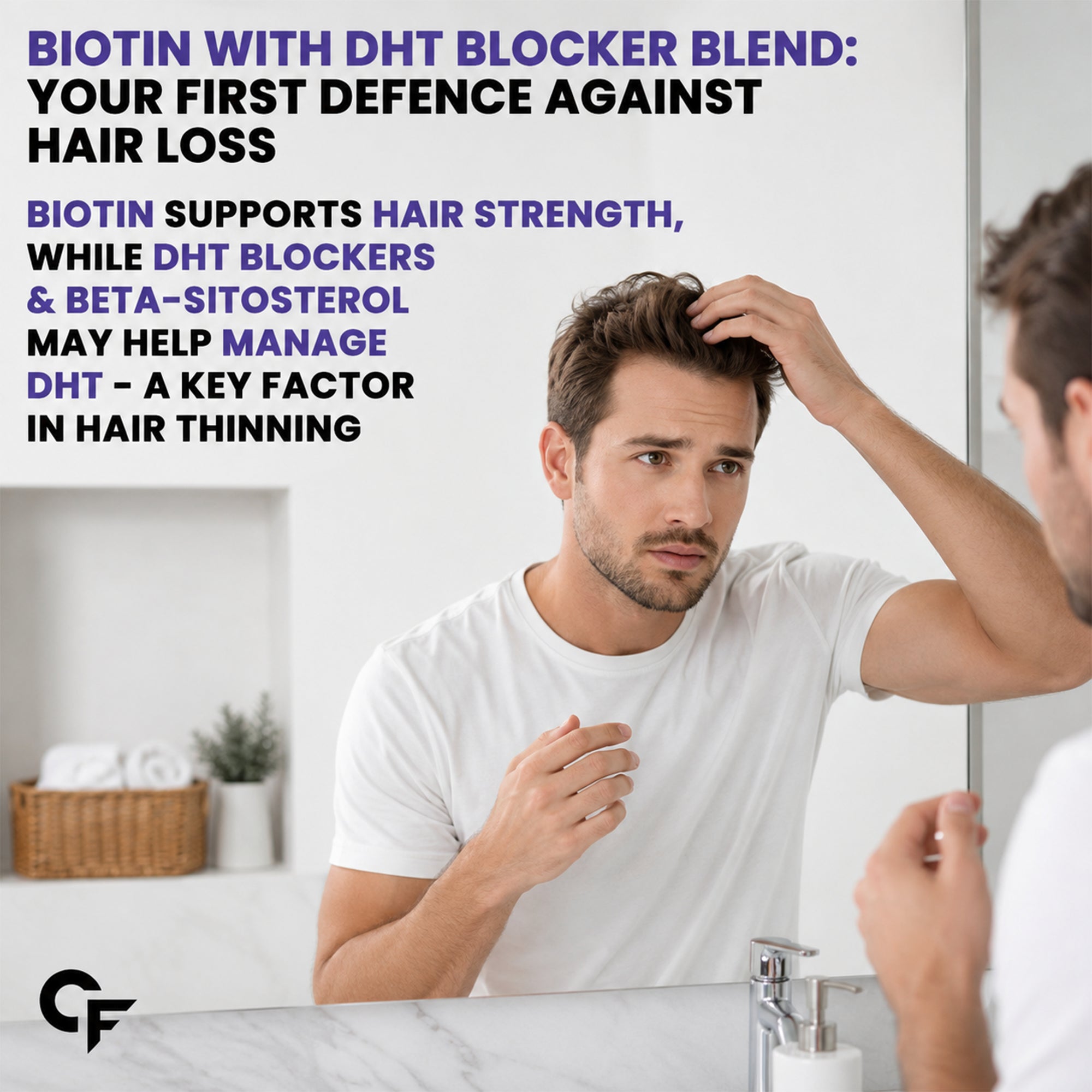 Natural Biotin Hair Gummies 60 Gummies | 40mcg Biotin with DHT Support | Beta Sitosterol, Grape Seed & Green Tea | Hair Growth, Strong Hair, Skin & Nails | No Added Sugar