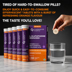 Japanese L-Glutathione 600mg Effervescent Tablets | Skin Brightening Supplement with Vitamin C, Hyaluronic Acid, Biotin, Lycopene & Astaxanthin | Antioxidant Formula | Orange Flavour | 60 Tablets