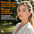 Japanese L-Glutathione 600mg Effervescent Tablets | Skin Brightening Supplement with Vitamin C, Hyaluronic Acid, Biotin, Lycopene & Astaxanthin | Antioxidant Formula | Orange Flavour | 60 Tablets