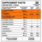 Japanese L-Glutathione 600mg Effervescent Tablets | Skin Brightening Supplement with Vitamin C, Hyaluronic Acid, Biotin, Lycopene & Astaxanthin | Antioxidant Formula | Orange Flavour | 30 Tablets