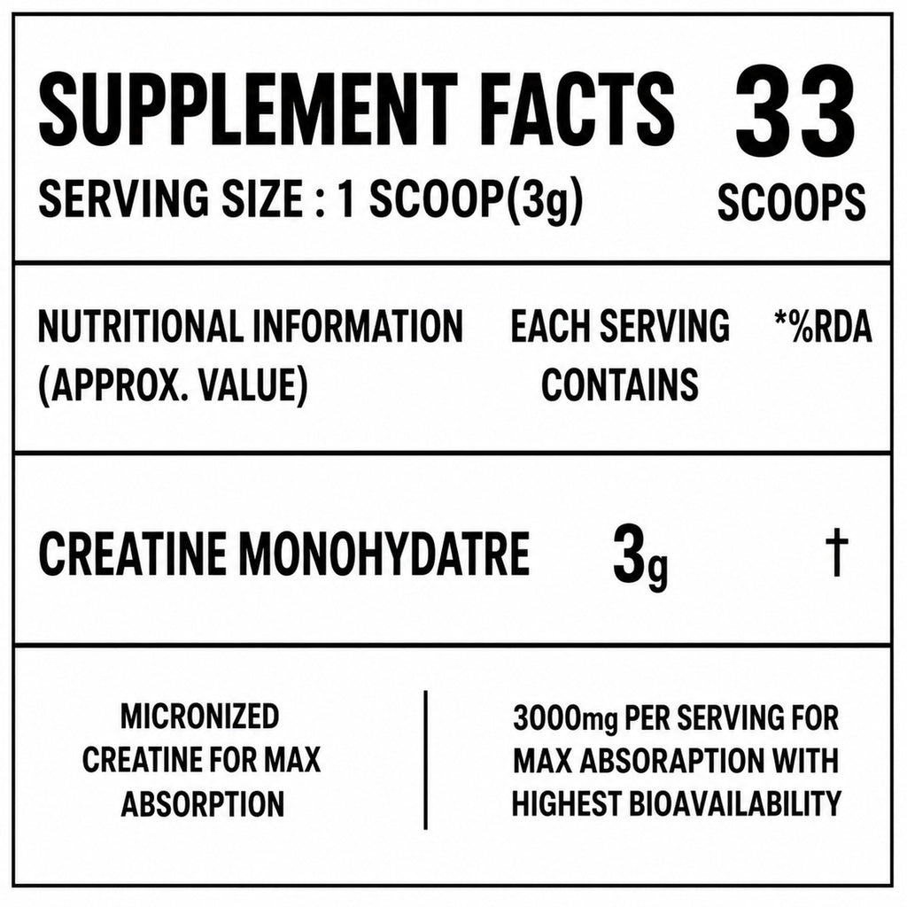 Micronized Creatine Monohydrate Powder 100g | 3000mg Per Serving | Unflavoured | 100% Pure Creatine | 33 Servings | Supports Strength, Muscle Performance & Recovery
