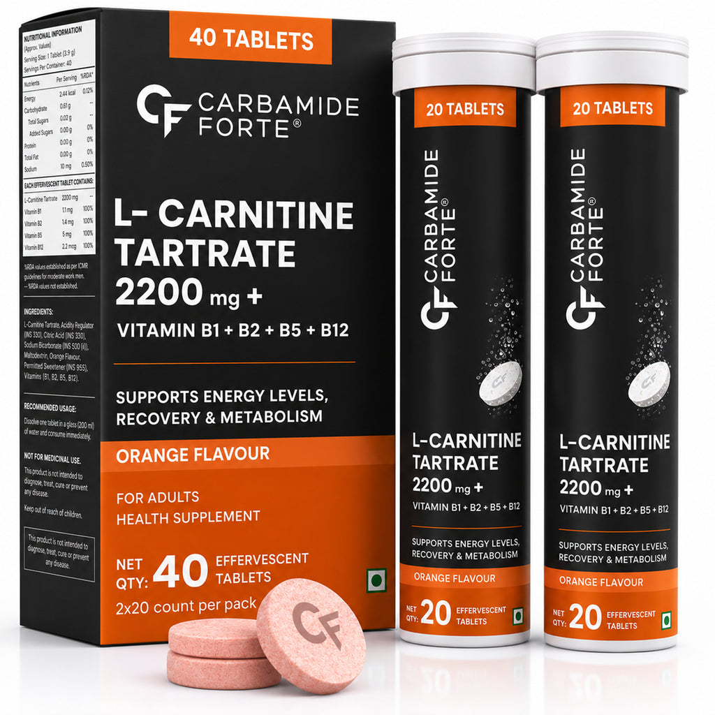 L-Carnitine Tartrate 2200mg Effervescent Tablets with Vitamin B Complex | Workout, Energy & Recovery Support | Orange Flavour | 40 Tablets