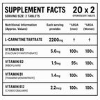 L-Carnitine Tartrate 2200mg Effervescent Tablets with Vitamin B Complex | Workout, Energy & Recovery Support | Orange Flavour | 40 Tablets
