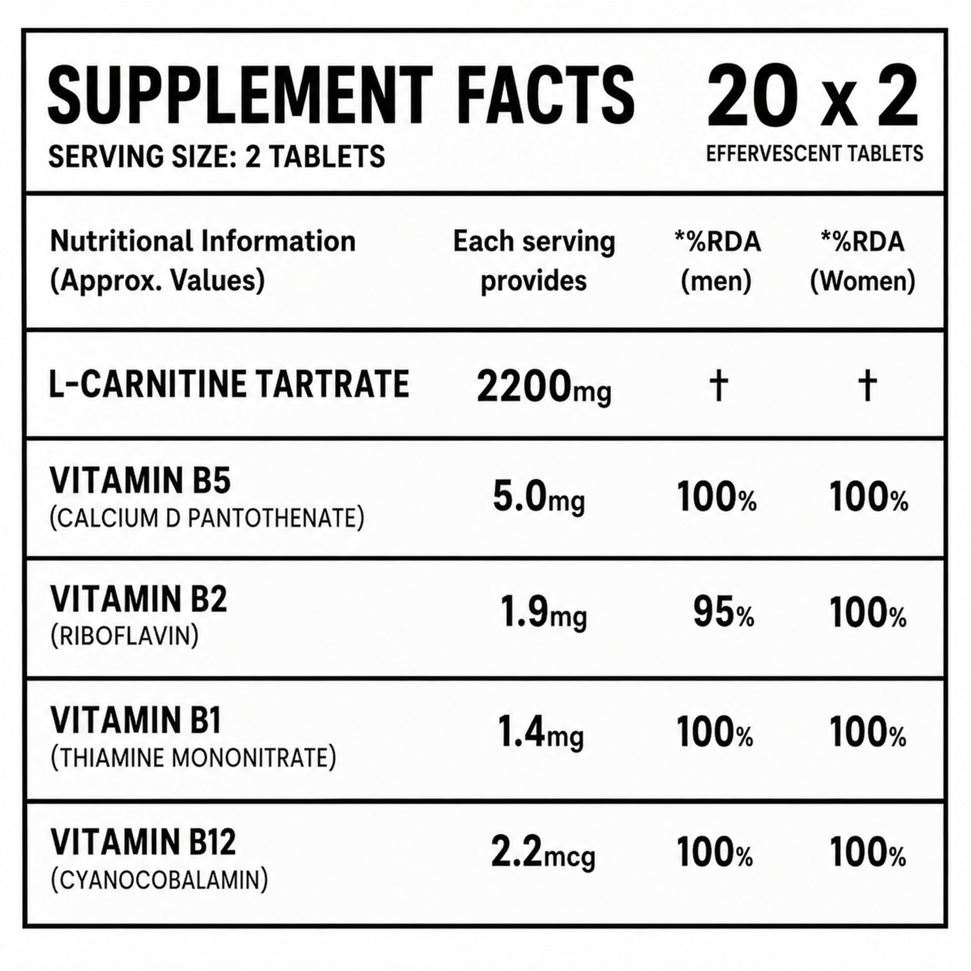 L-Carnitine Tartrate 2200mg Effervescent Tablets with Vitamin B Complex | Workout, Energy & Recovery Support | Orange Flavour | 40 Tablets