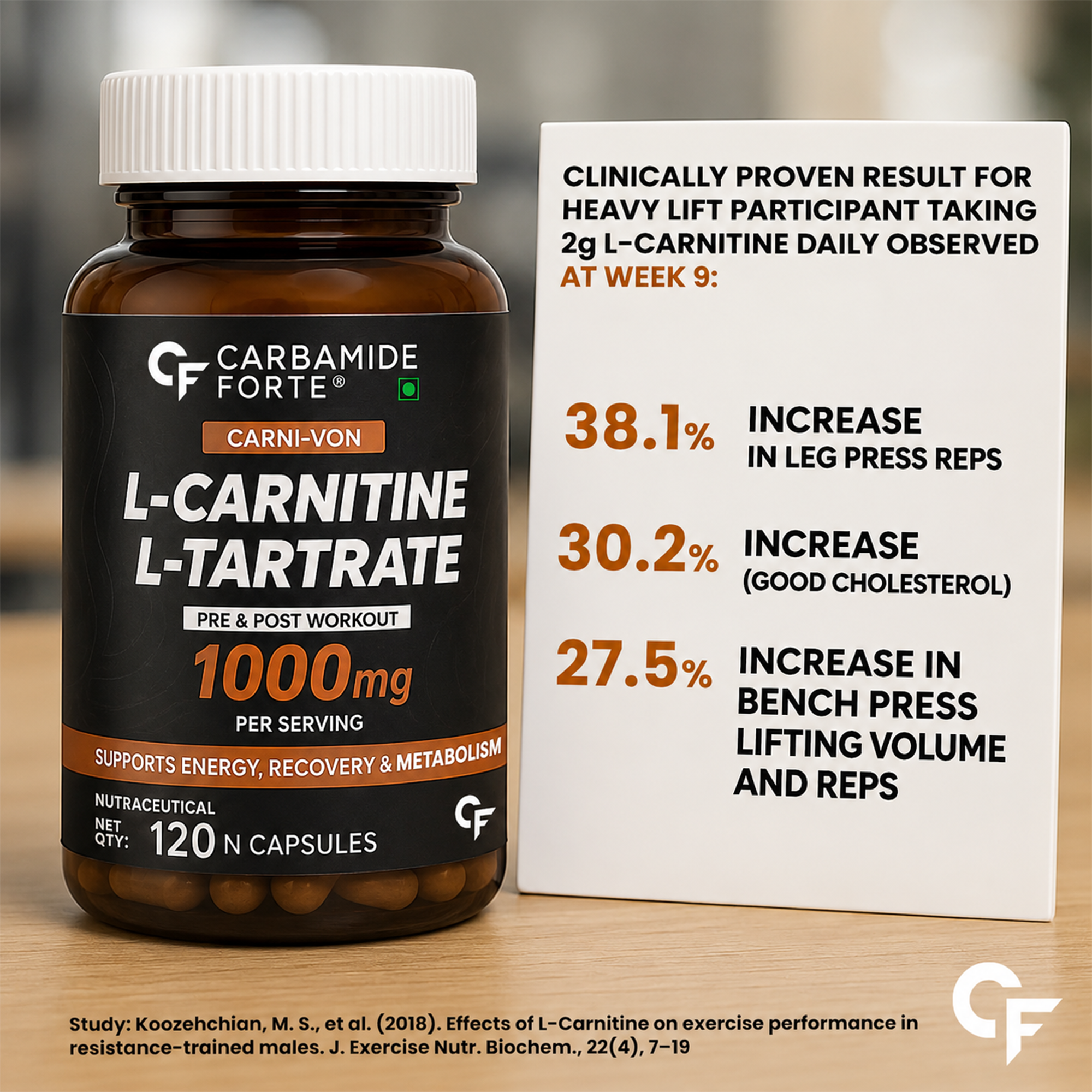 L-Carnitine L-Tartrate 1000mg Capsules with Chromium Picolinate | 120 Veg Capsules | Pre & Post Workout Supplement for Energy, Fat Metabolism & Exercise Performance | Men & Women
