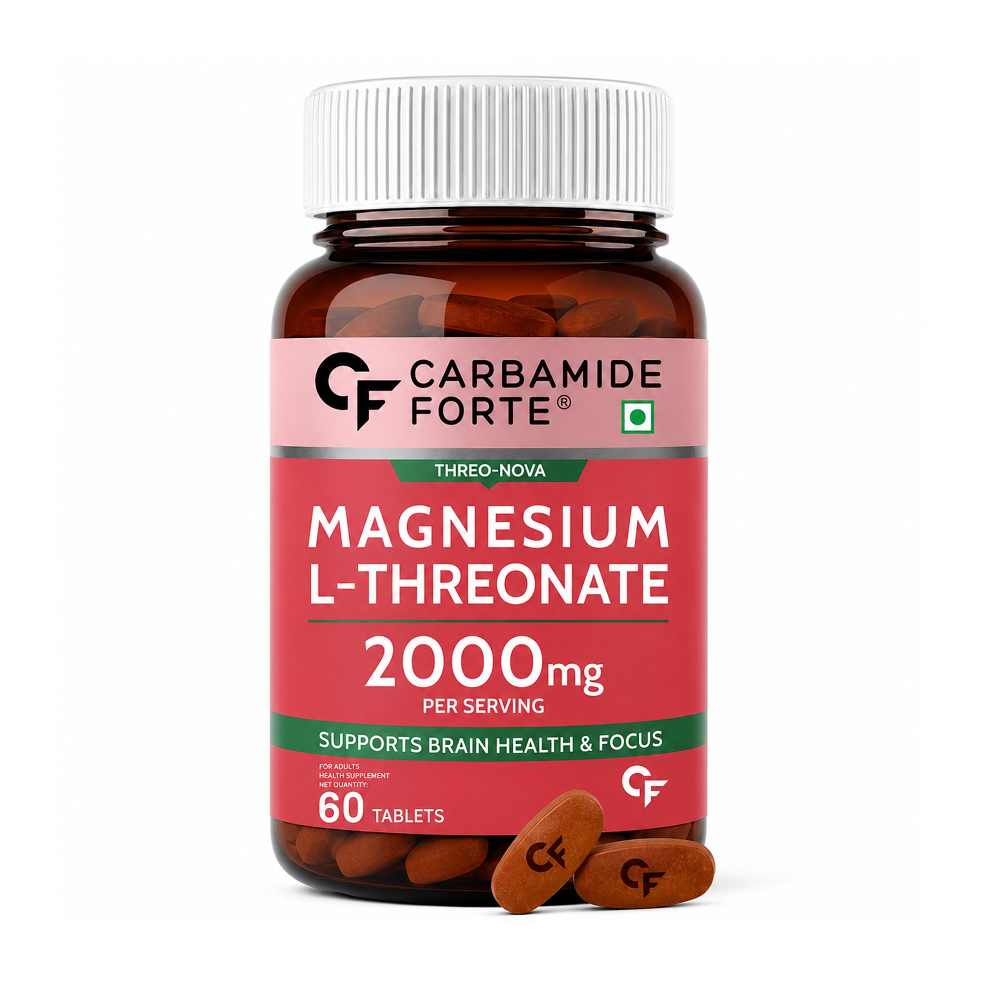 Magnesium L-Threonate 2000mg Tablets for Brain Health, Memory, Focus & Sleep Support | 165mg Elemental Magnesium | 60 Tablets