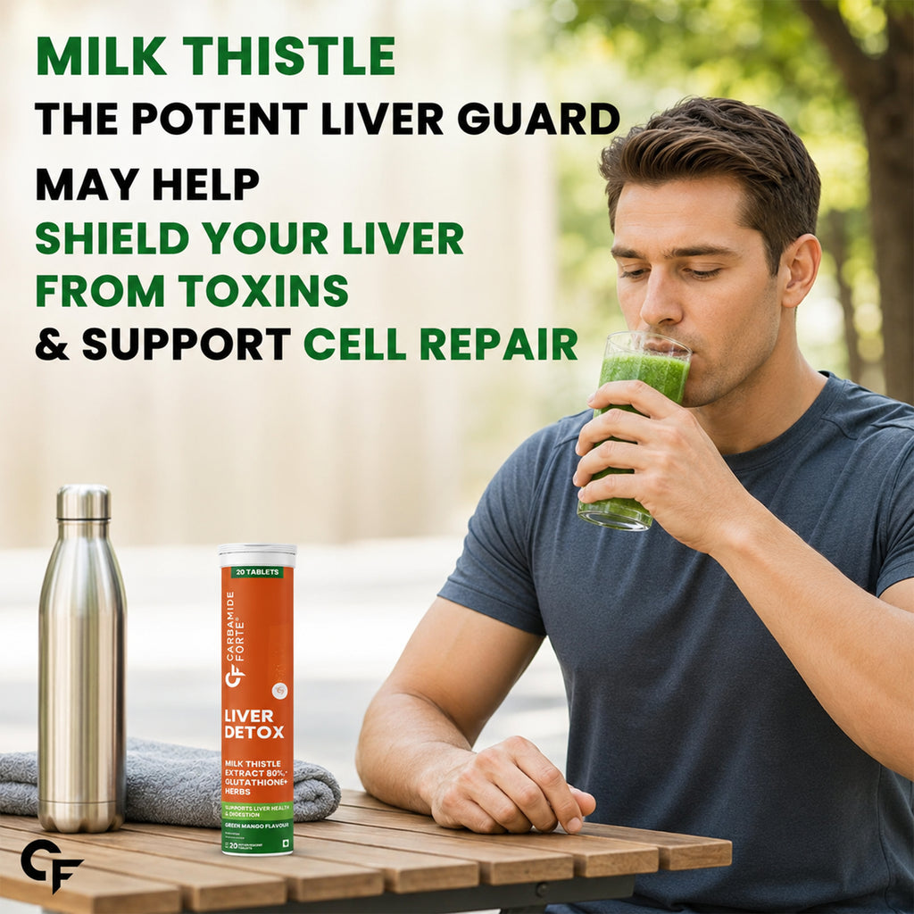 Liver Detox Effervescent Tablets with Milk Thistle, Glutathione & Vitamin C | Herbal Liver Support Supplement with Ginkgo Biloba, Korean Ginseng & Dandelion | Green Mango | 40 Tablets
