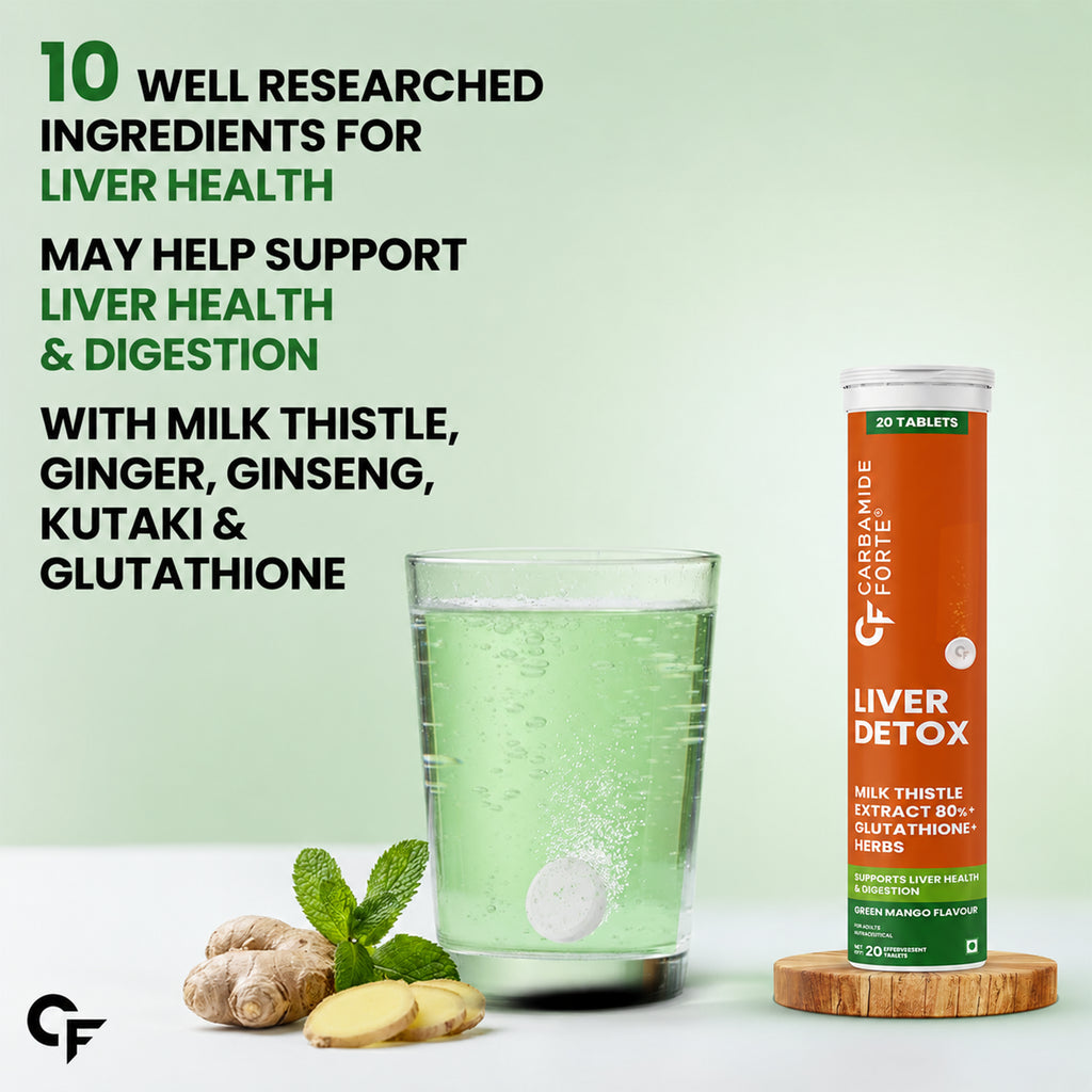 Liver Detox Effervescent Tablets with Milk Thistle, Glutathione & Vitamin C | Herbal Liver Support Supplement with Ginkgo Biloba, Korean Ginseng & Dandelion | Green Mango | 60 Tablets