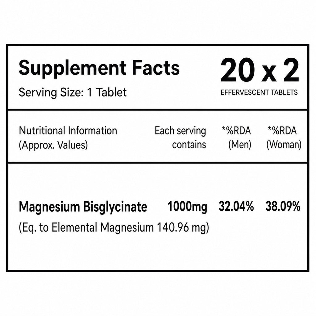 Magnesium Bisglycinate Effervescent Tablets 1000mg | 140.96mg Elemental Magnesium | Muscle Recovery, Relaxation & Nerve Support | Sugar Free, Vegan | Lemon & Mixed Berry | 40 Tablets