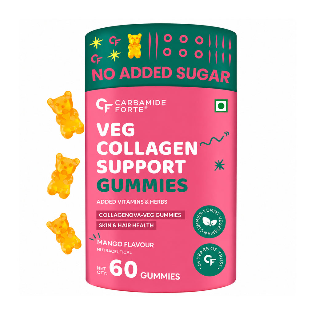 Vegan Collagen Builder Gummies for Women & Men | Biotin, Vitamin C, Green Amla & Amino Acids | Skin, Hair & Nails Support | No Added Sugar | Mango Flavour | 60 Gummies