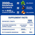 Chelated Magnesium Glycinate 2000mg Tablets | 440mg Elemental Magnesium | High Absorption Supplement for Sleep, Muscle Recovery & Bone Health | 120 Tablets