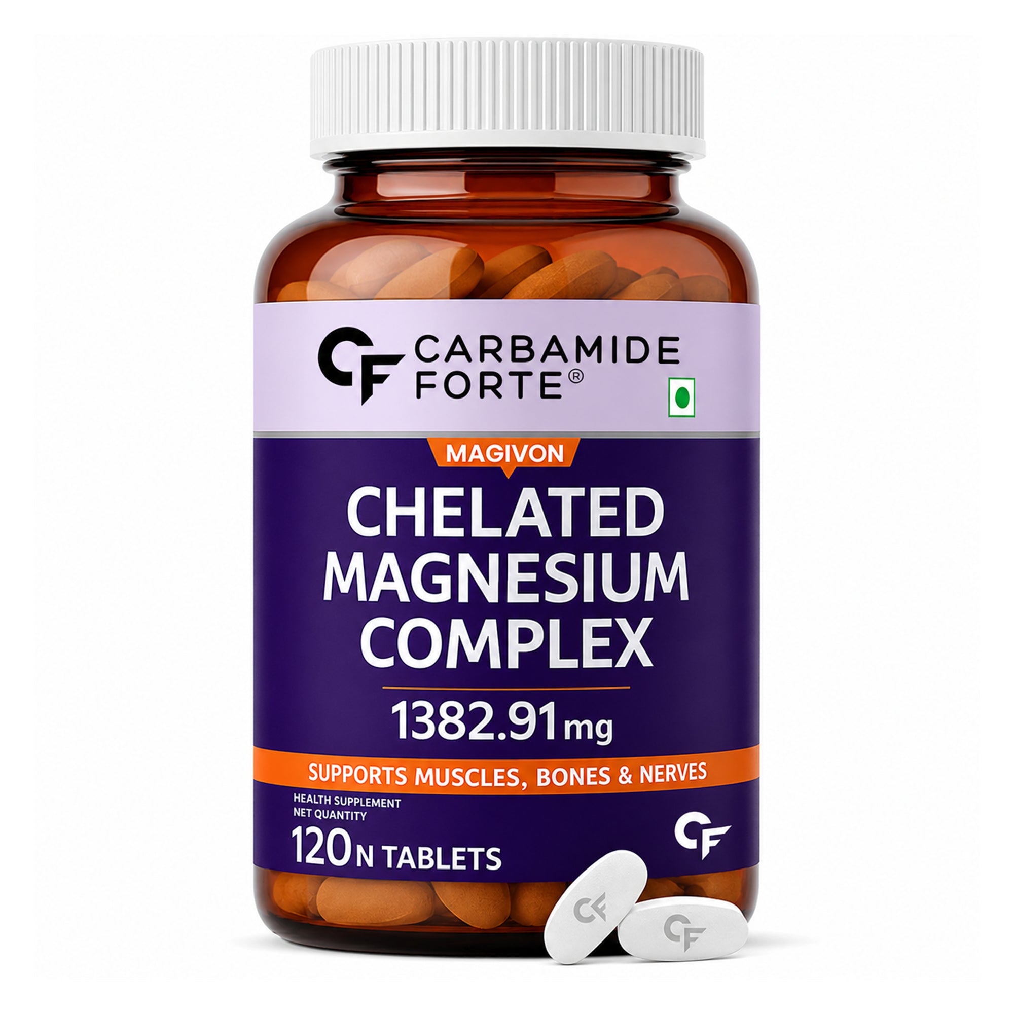 Chelated Magnesium Complex 440mg | Magnesium Glycinate, Citrate & Oxide | Muscle, Bone & Nerve Support | 120 Vegetarian Tablets