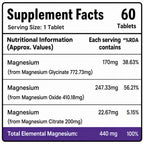 Chelated Magnesium Complex 440mg | Magnesium Glycinate, Citrate & Oxide | Muscle, Bone & Nerve Support | 60 Vegetarian Tablets
