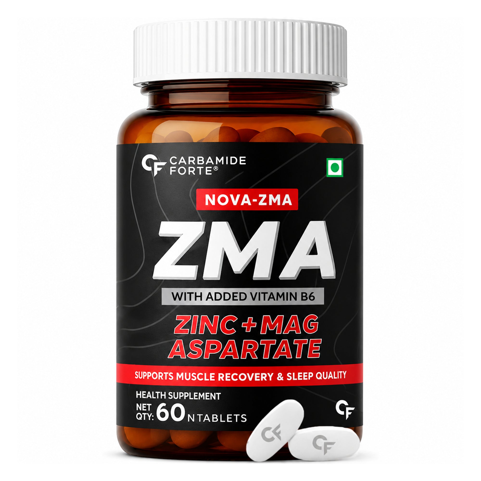 Carbamide Forte Nova ZMA Supplement | 440mg Magnesium + 17mg Zinc + Vitamin B6 | Muscle Recovery & Sleep Support | 60 Tablets