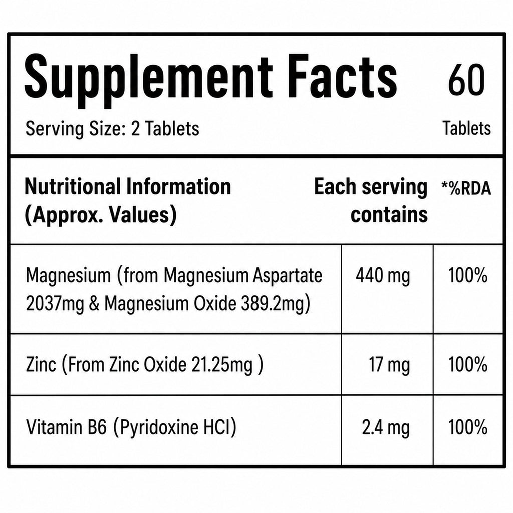 Carbamide Forte Nova ZMA Supplement | 440mg Magnesium + 17mg Zinc + Vitamin B6 | Muscle Recovery & Sleep Support | 60 Tablets