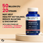 50 Billion CFU Probiotic Supplement with Prebiotics | 20 Probiotic Strains + 150mg FOS | Gut Health & Digestive Support | Shelf Stable | 60 Vegetarian Capsules