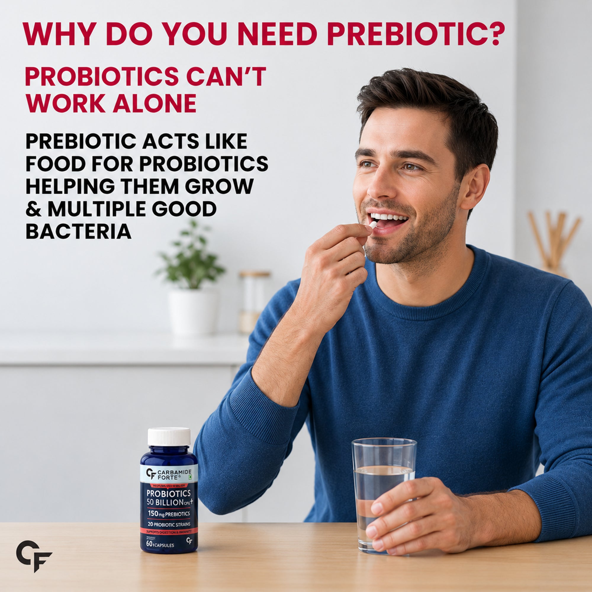 50 Billion CFU Probiotic Supplement with Prebiotics | 20 Probiotic Strains + 150mg FOS | Gut Health & Digestive Support | Shelf Stable | 60 Vegetarian Capsules