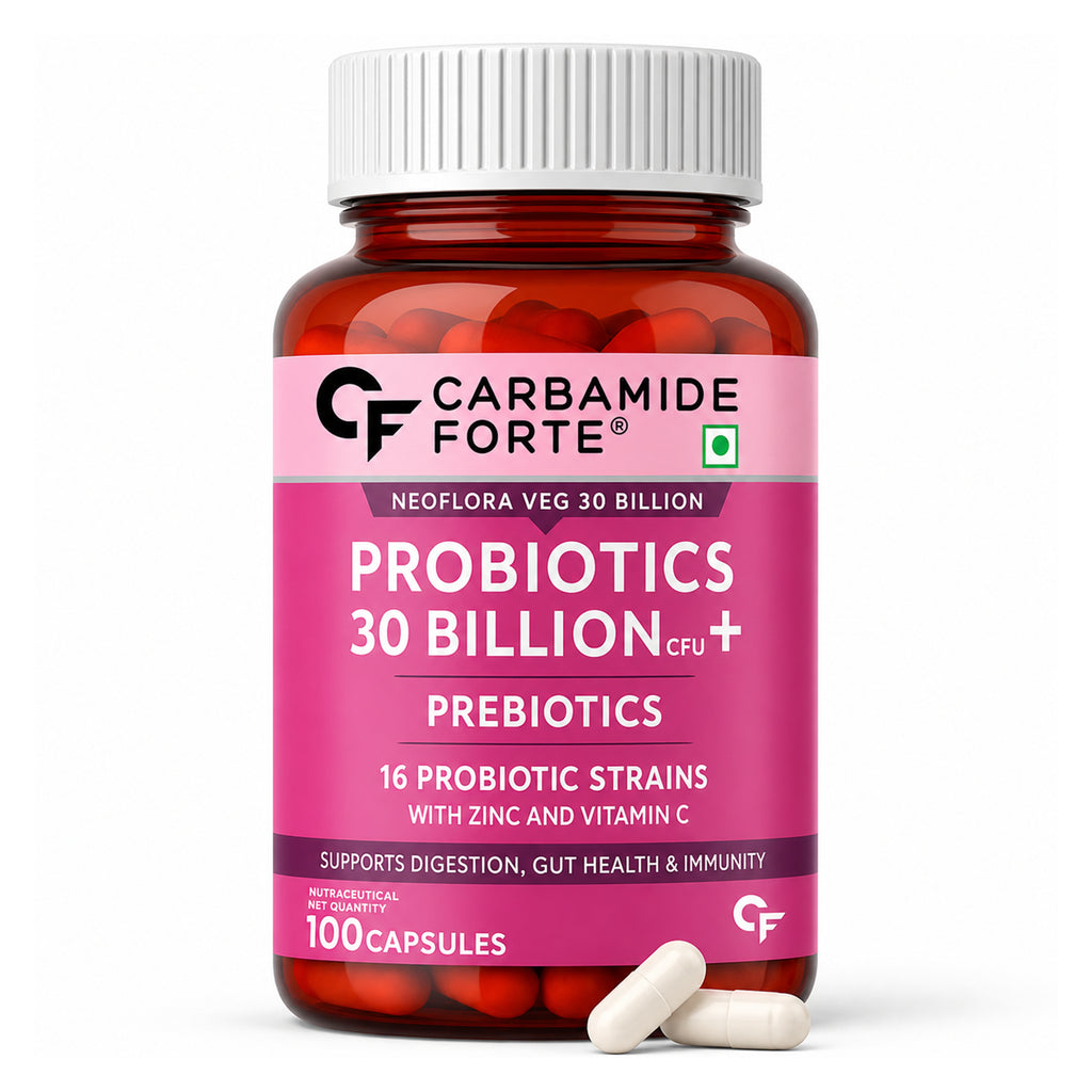 30 Billion CFU Probiotic Capsules with 16 Strains, Prebiotics, Vitamin C & Zinc – Gut Health & Digestive Support Supplement – 100 Vegetarian Capsules