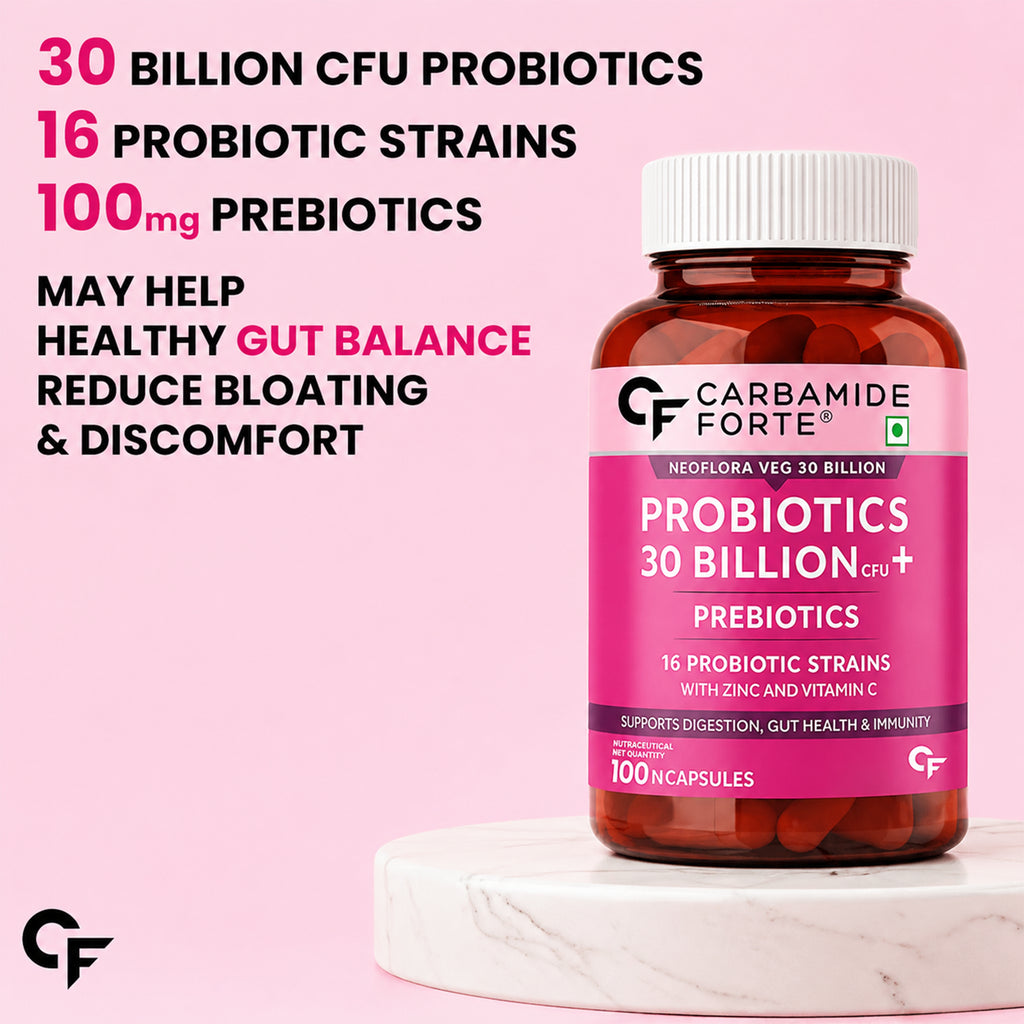 30 Billion CFU Probiotic Capsules with 16 Strains, Prebiotics, Vitamin C & Zinc – Gut Health & Digestive Support Supplement – 100 Vegetarian Capsules